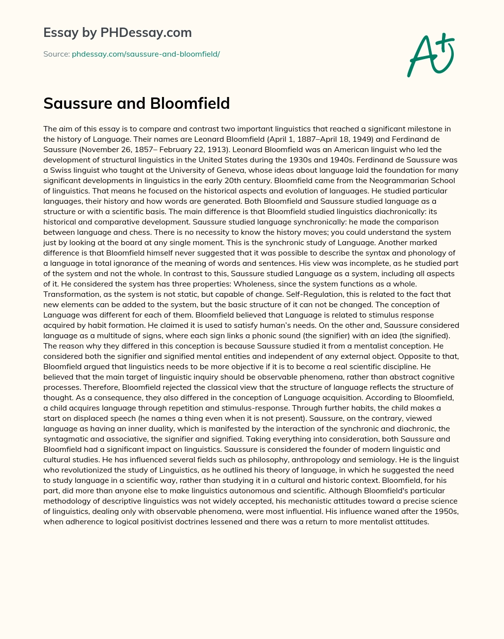 Saussure and Bloomfield essay