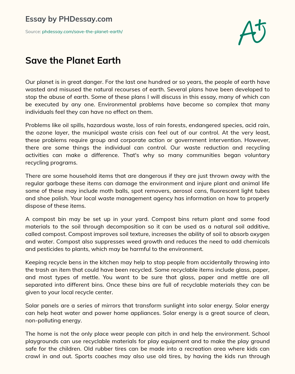 essay on save our planet