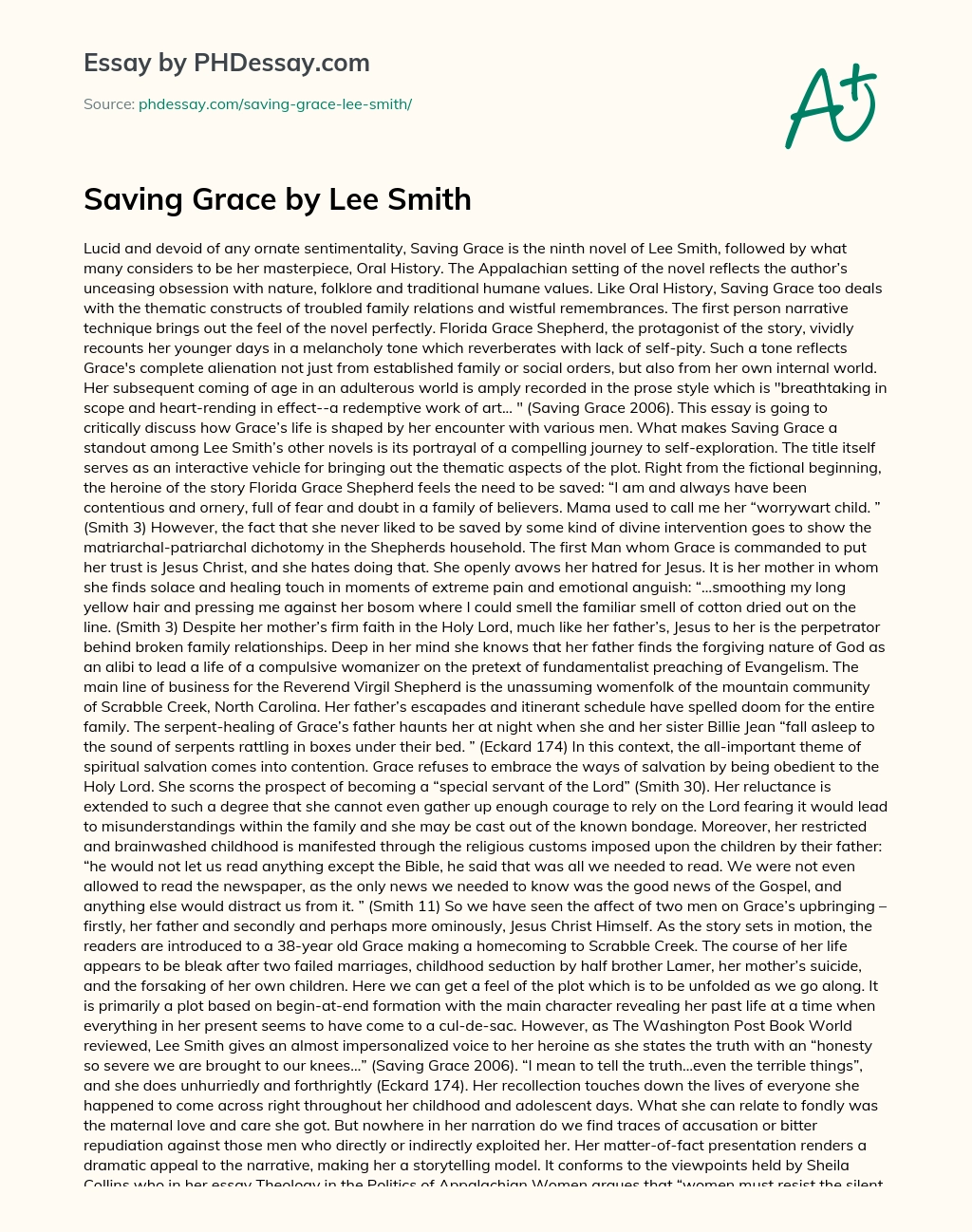 Saving Grace by Lee Smith essay