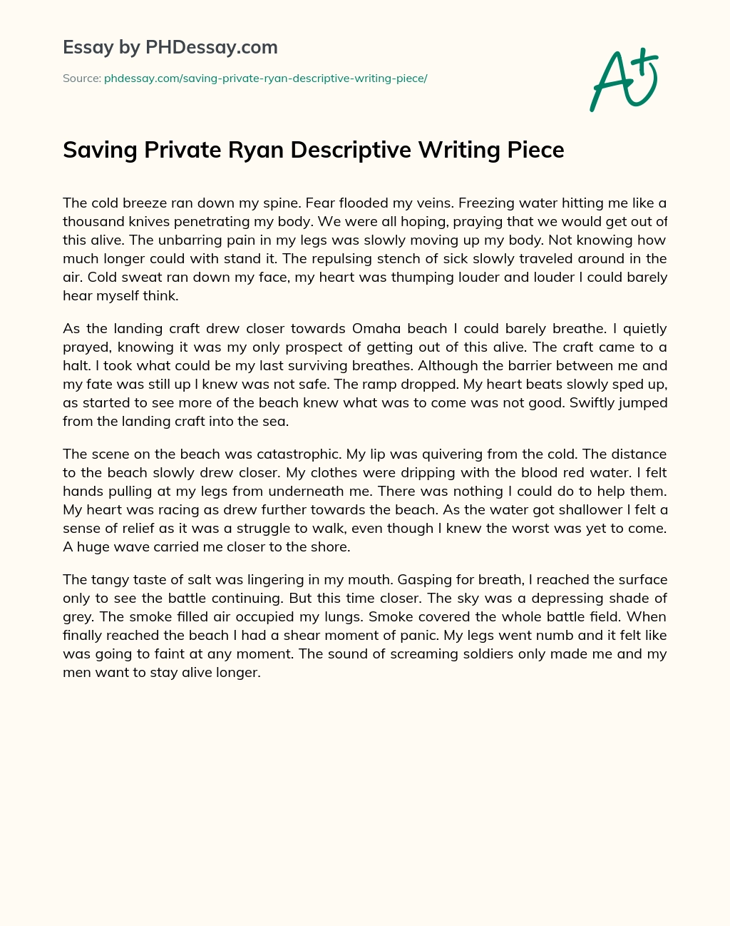 Saving Private Ryan Descriptive Writing Piece essay