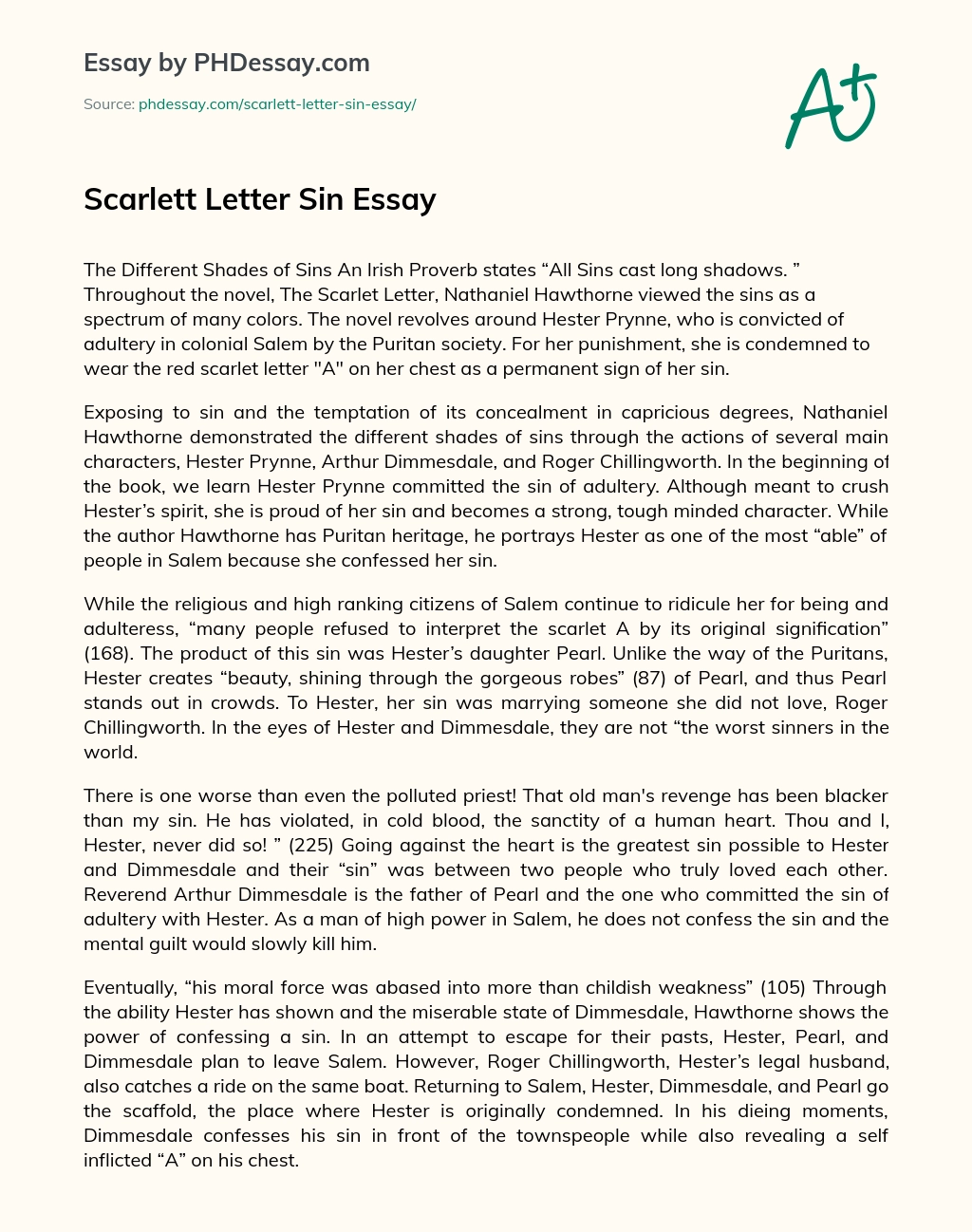 Scarlett Letter Sin Essay essay