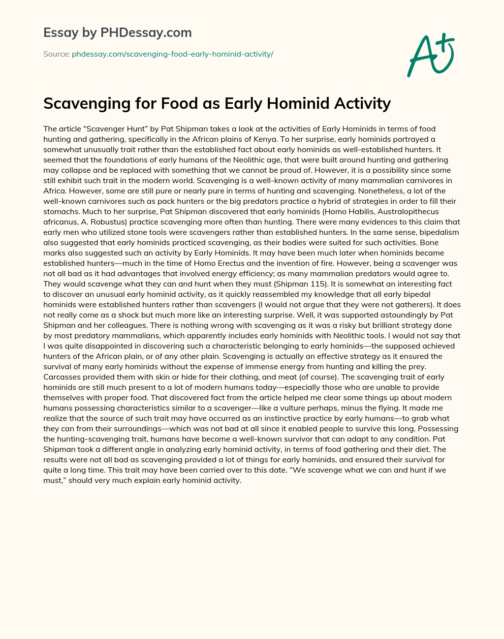 Scavenging for Food as Early Hominid Activity essay