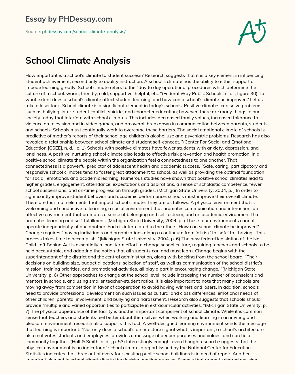 School Climate Analysis essay