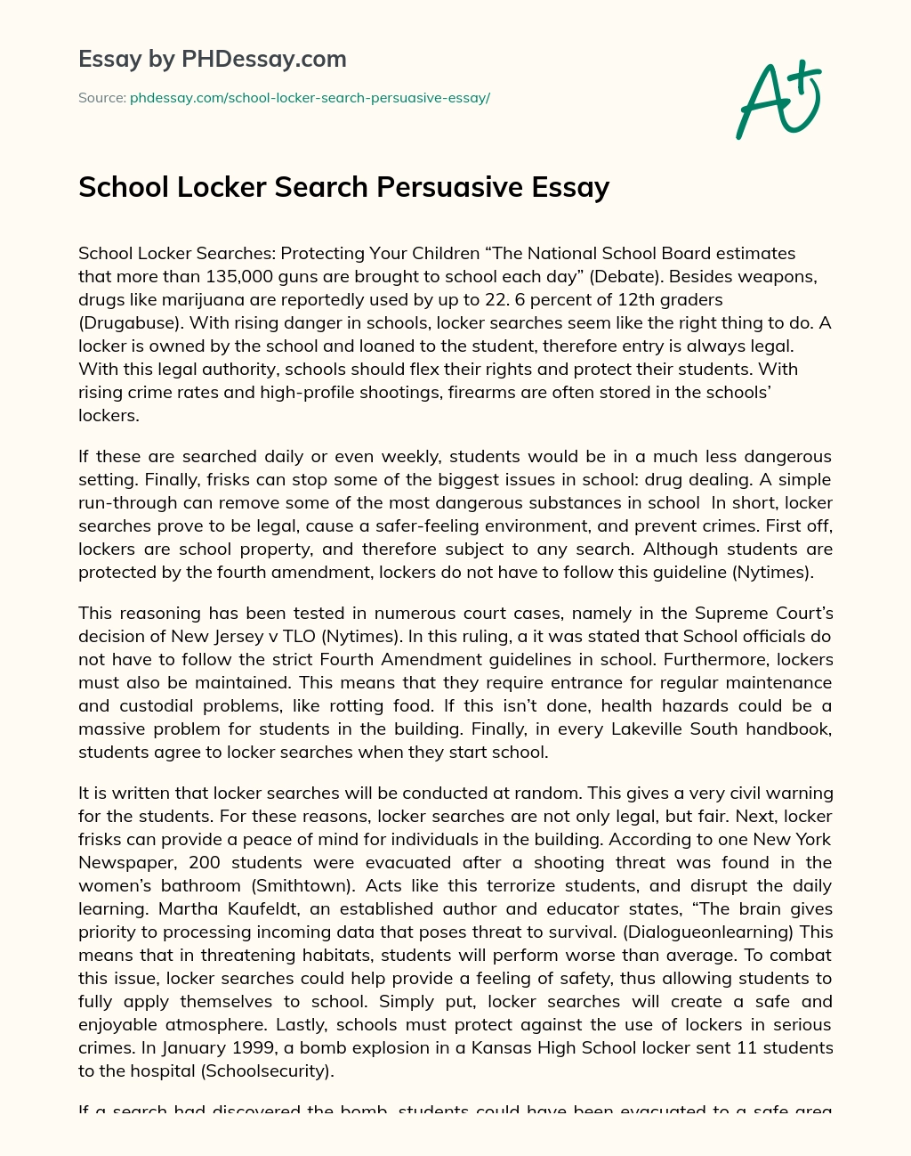 School Locker Search Persuasive Essay essay