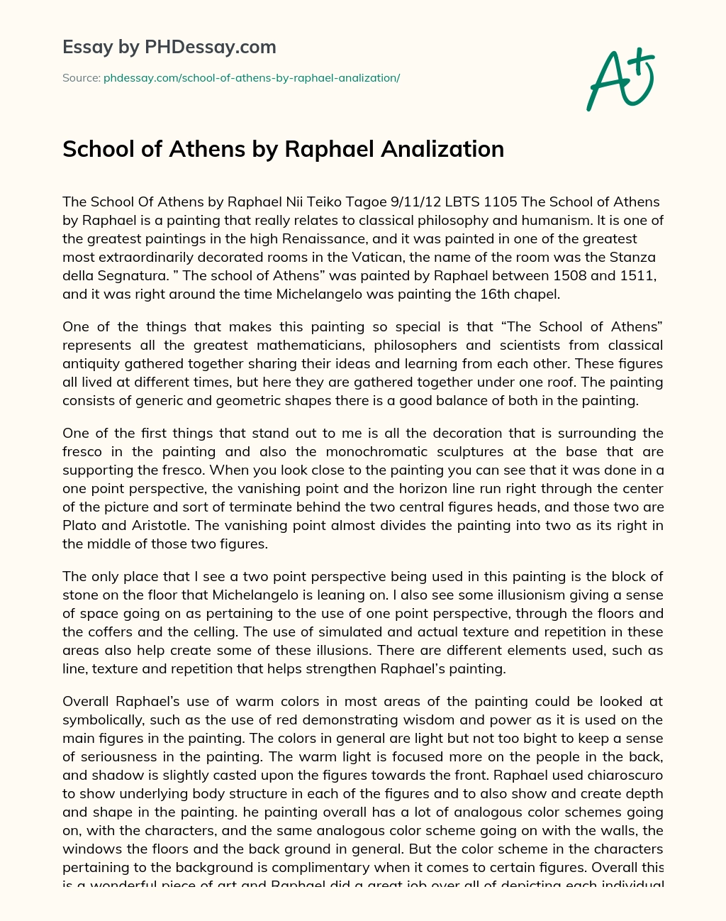 School of Athens by Raphael Analization essay