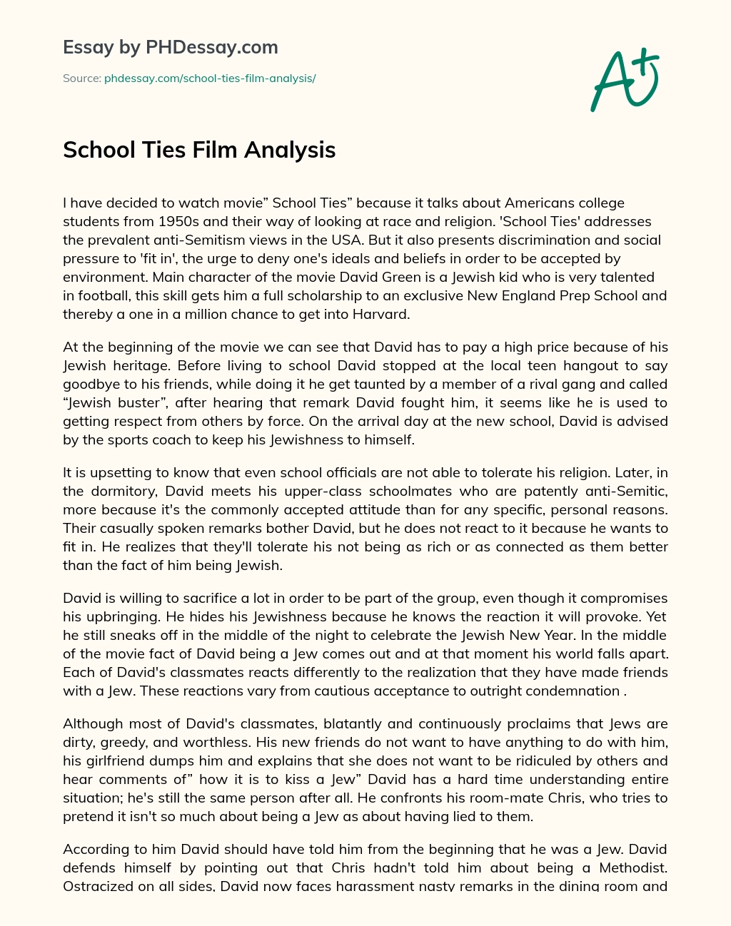 School Ties Film Analysis essay