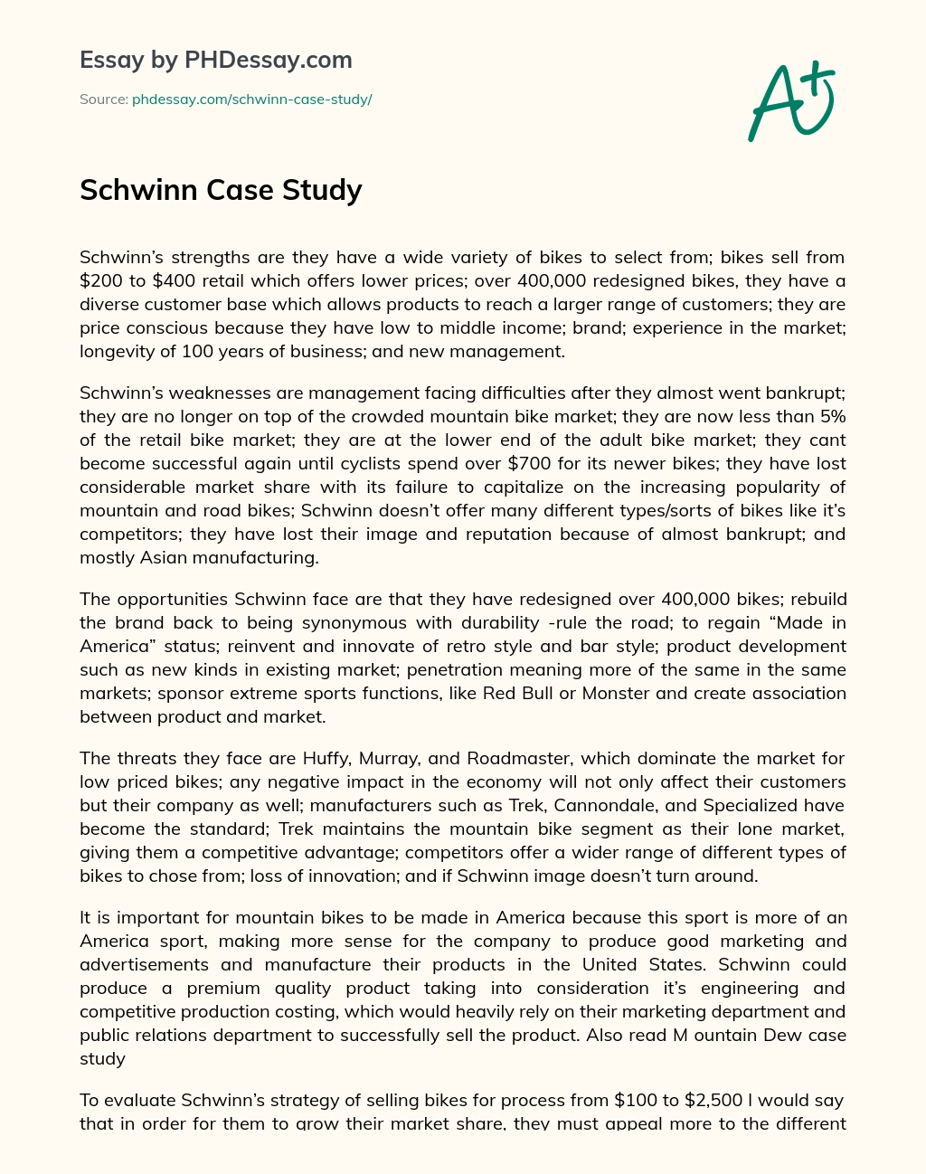 Schwinn Case Study essay