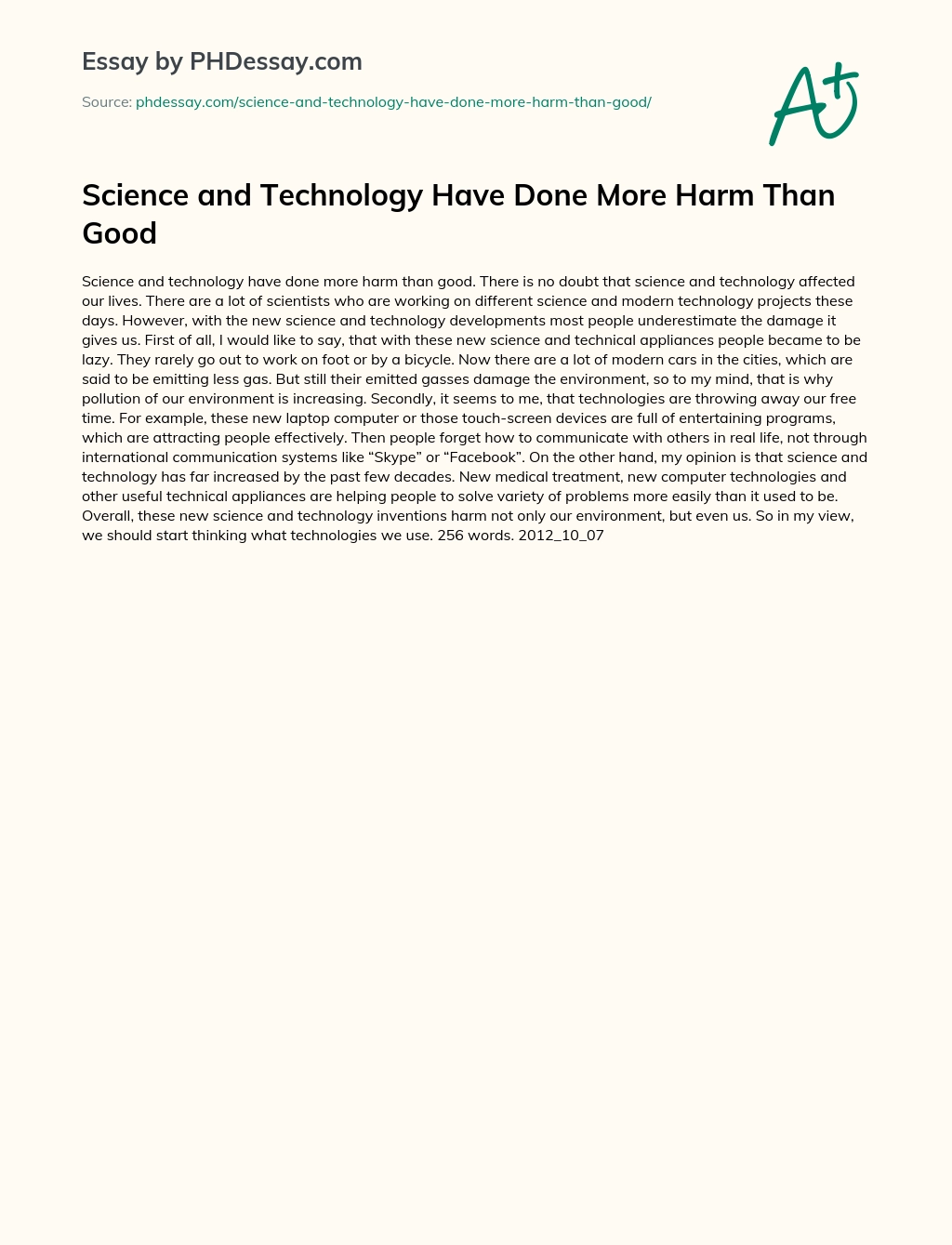Science and Technology Have Done More Harm Than Good essay