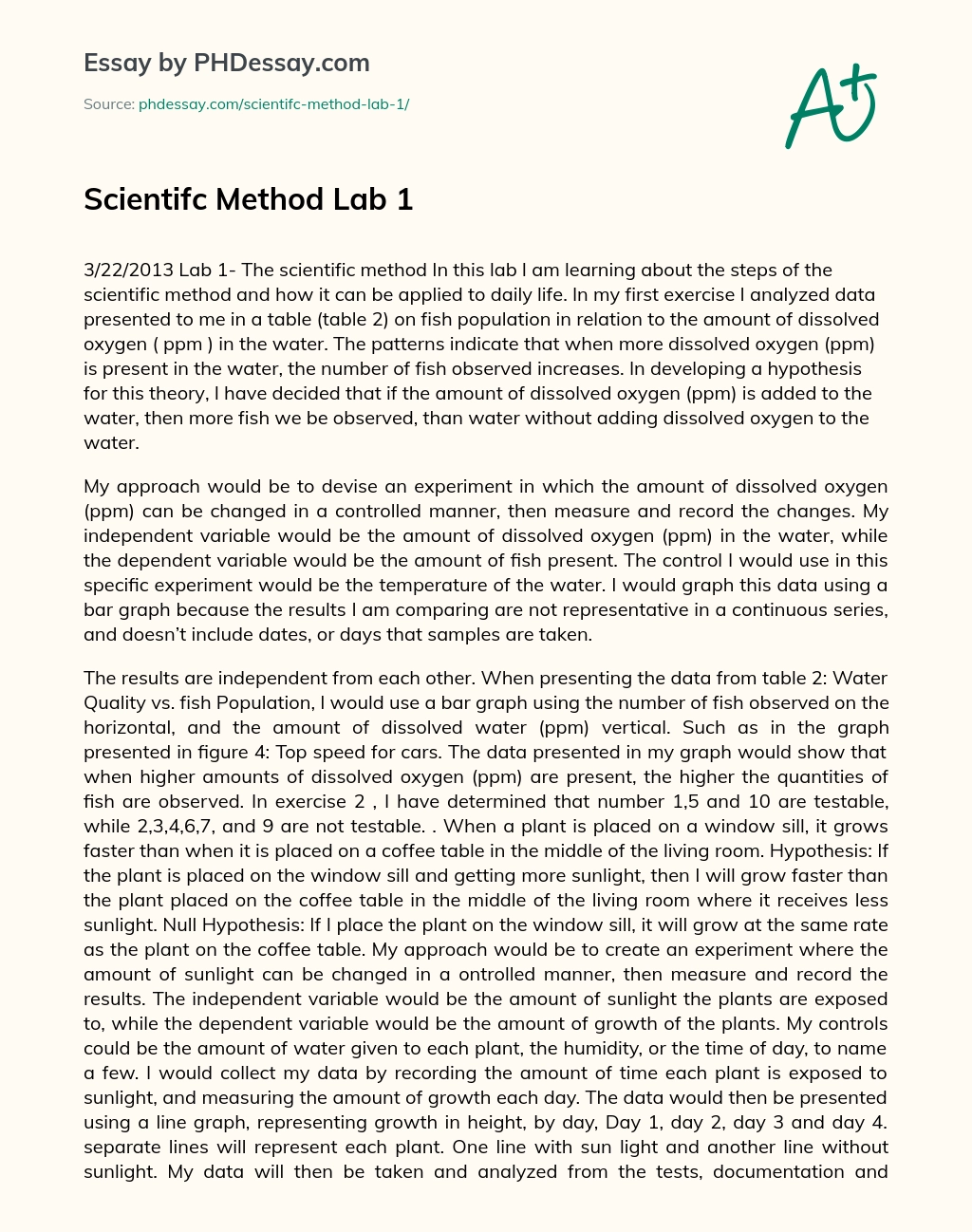 Scientifc Method Lab 1 essay