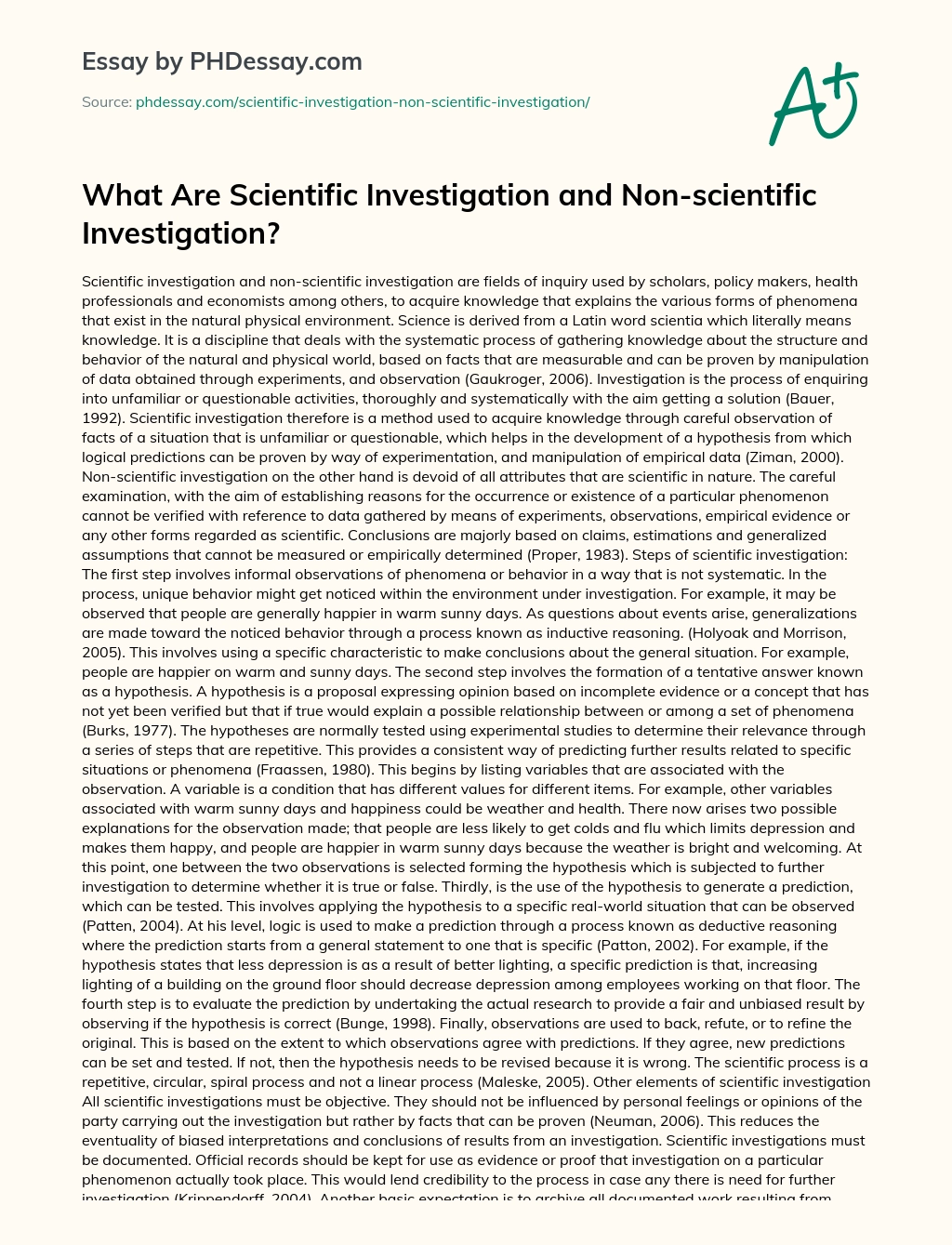 What Are Scientific Investigation and Non-scientific Investigation? essay