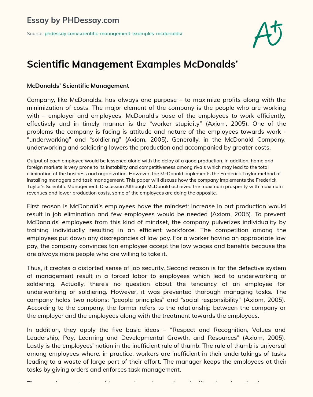 Scientific Management Examples McDonalds’ essay