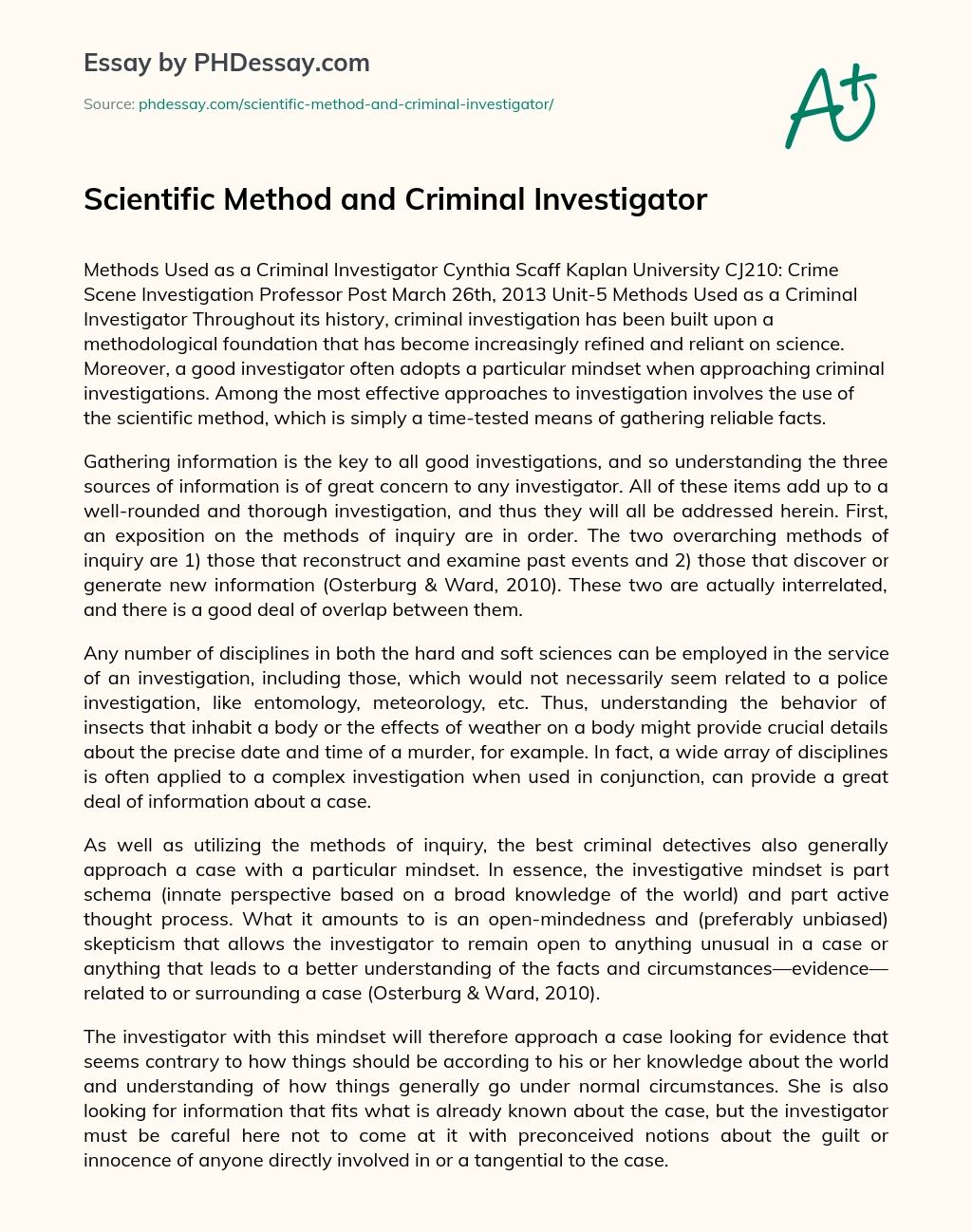 Scientific Method and Criminal Investigator essay