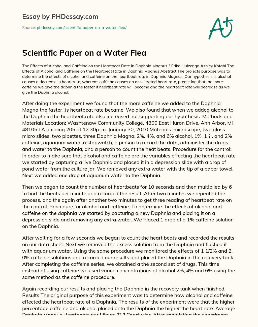 Scientific Paper on a Water Flea essay