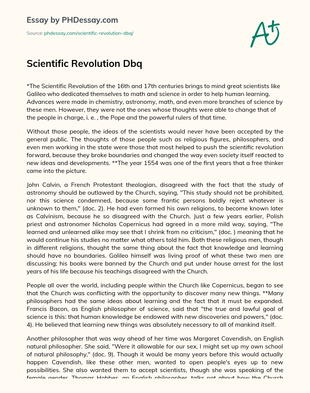 Scientific Revolution Dbq essay