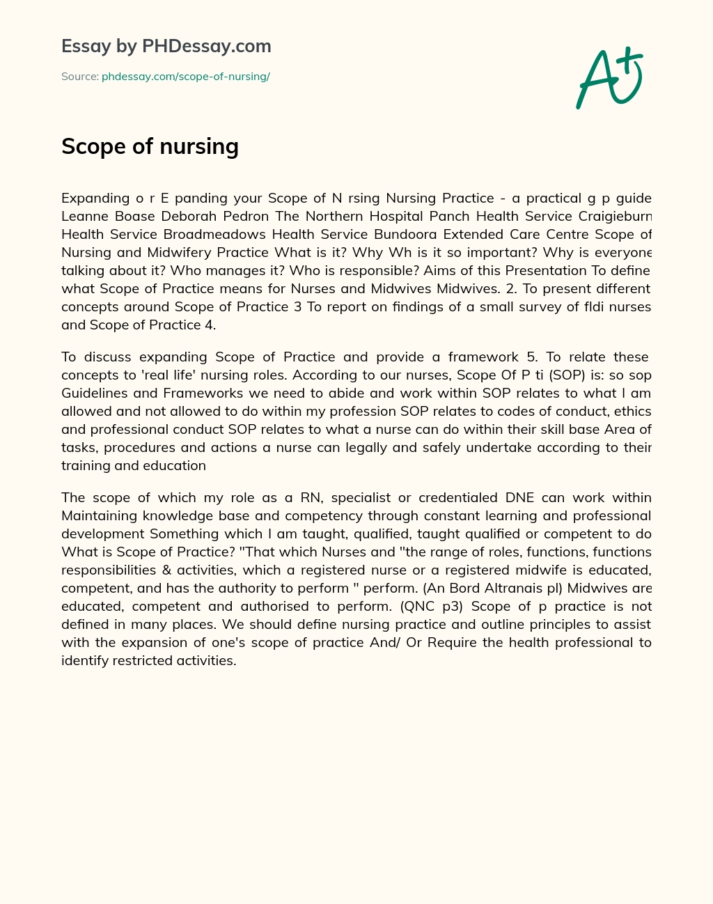 Scope of nursing essay