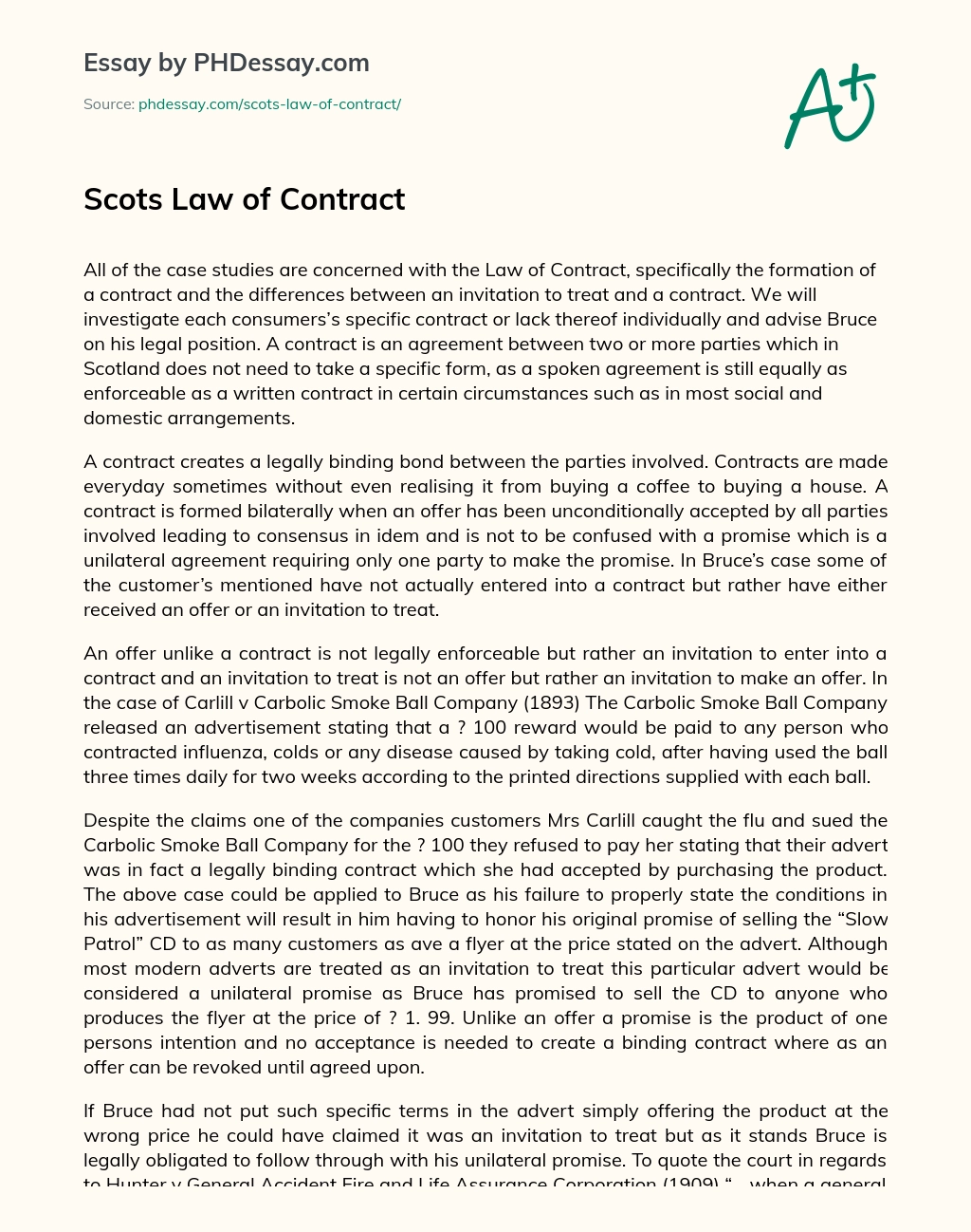 Scots Law of Contract essay