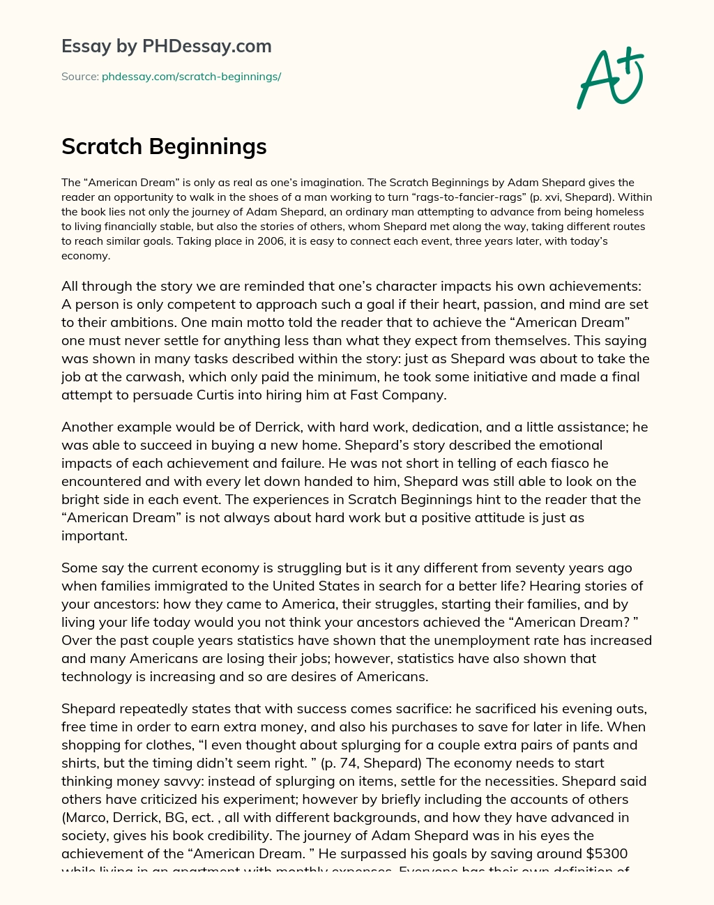 Scratch Beginnings essay