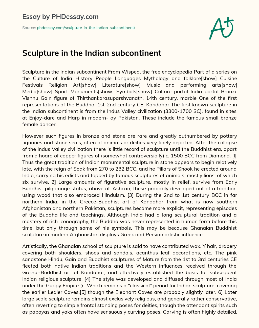 Sculpture in the Indian Subcontinent essay
