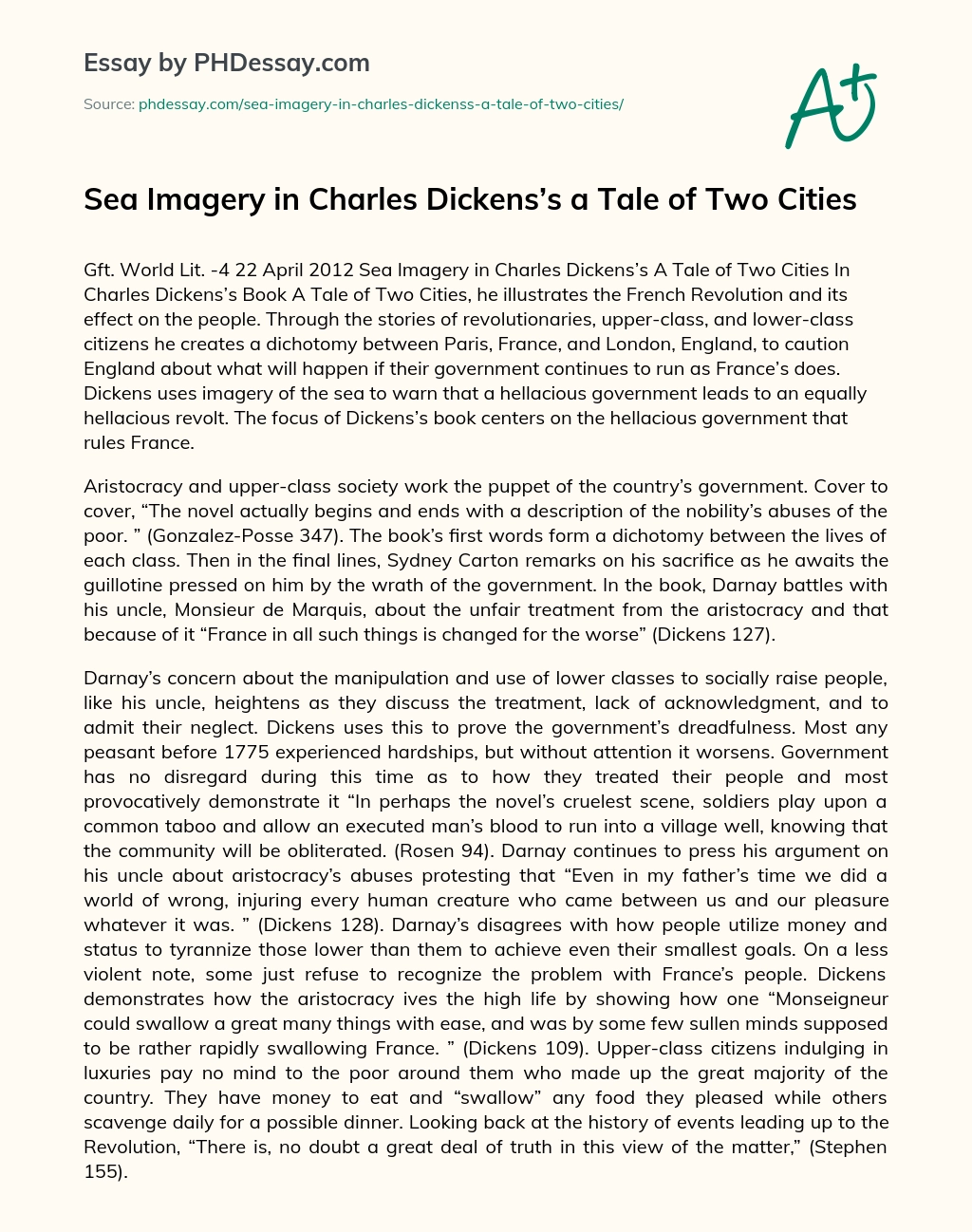 Sea Imagery in Charles Dickens’s a Tale of Two Cities essay