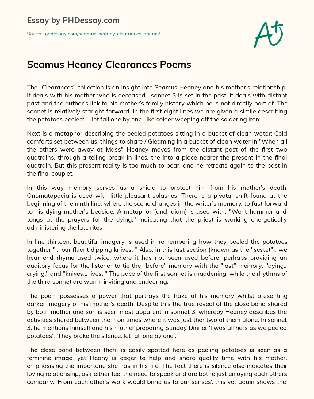 Seamus Heaney Clearances Poems essay