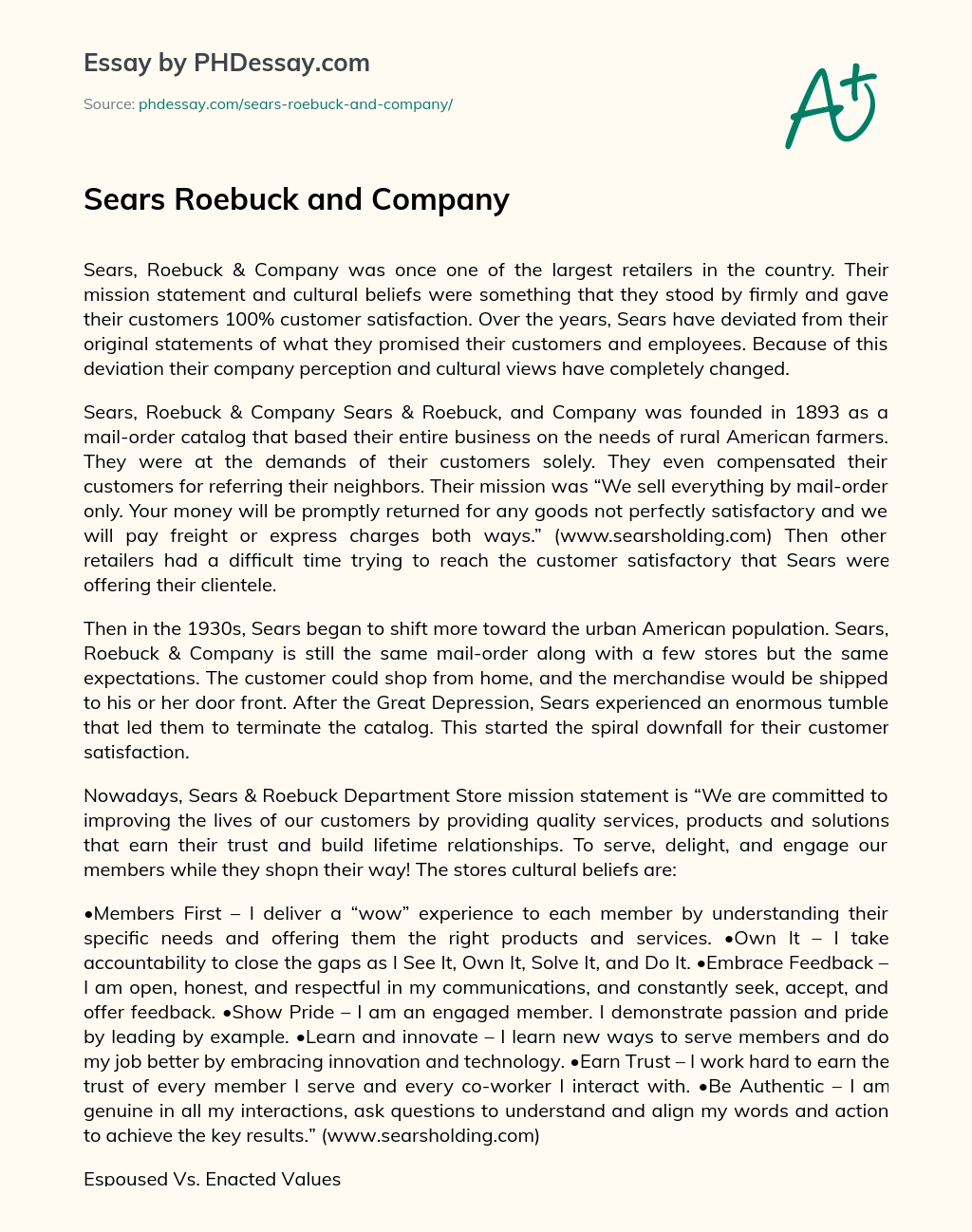 Sears Roebuck and Company essay