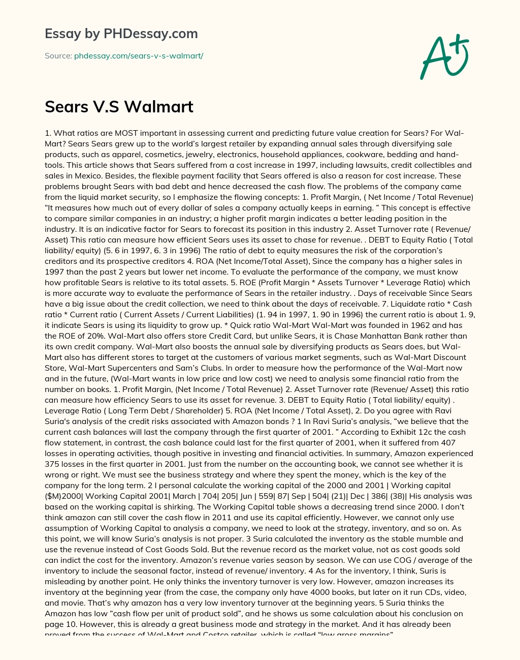 Sears V.S Walmart essay