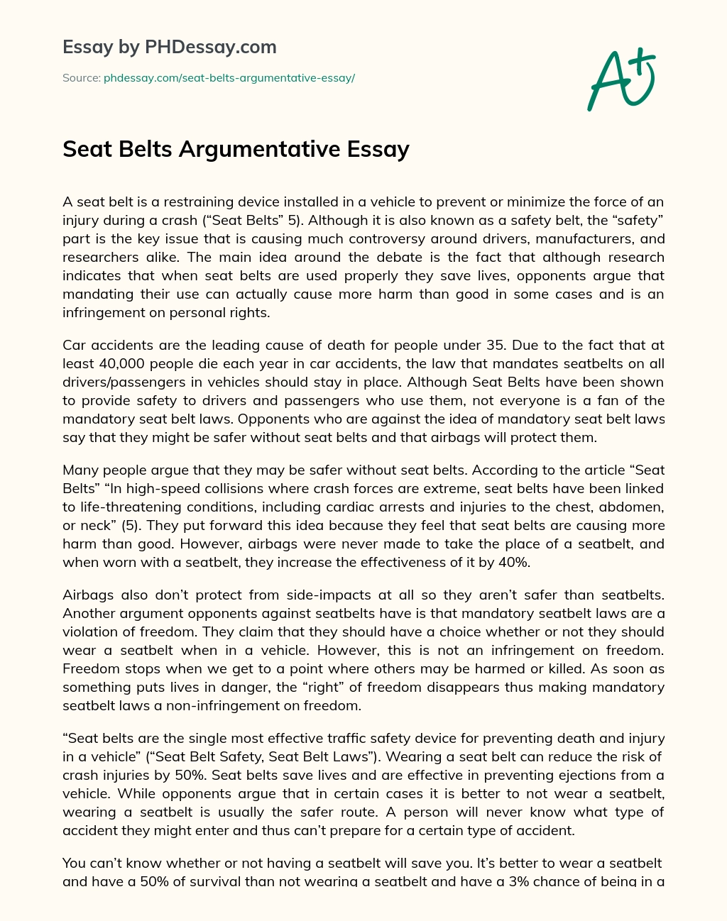 Seat Belts Argumentative Essay essay
