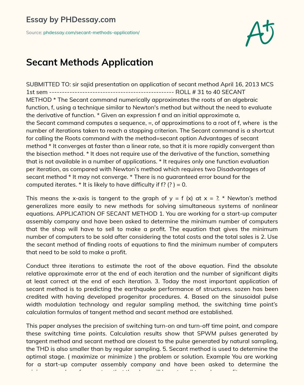 Secant Methods Application essay