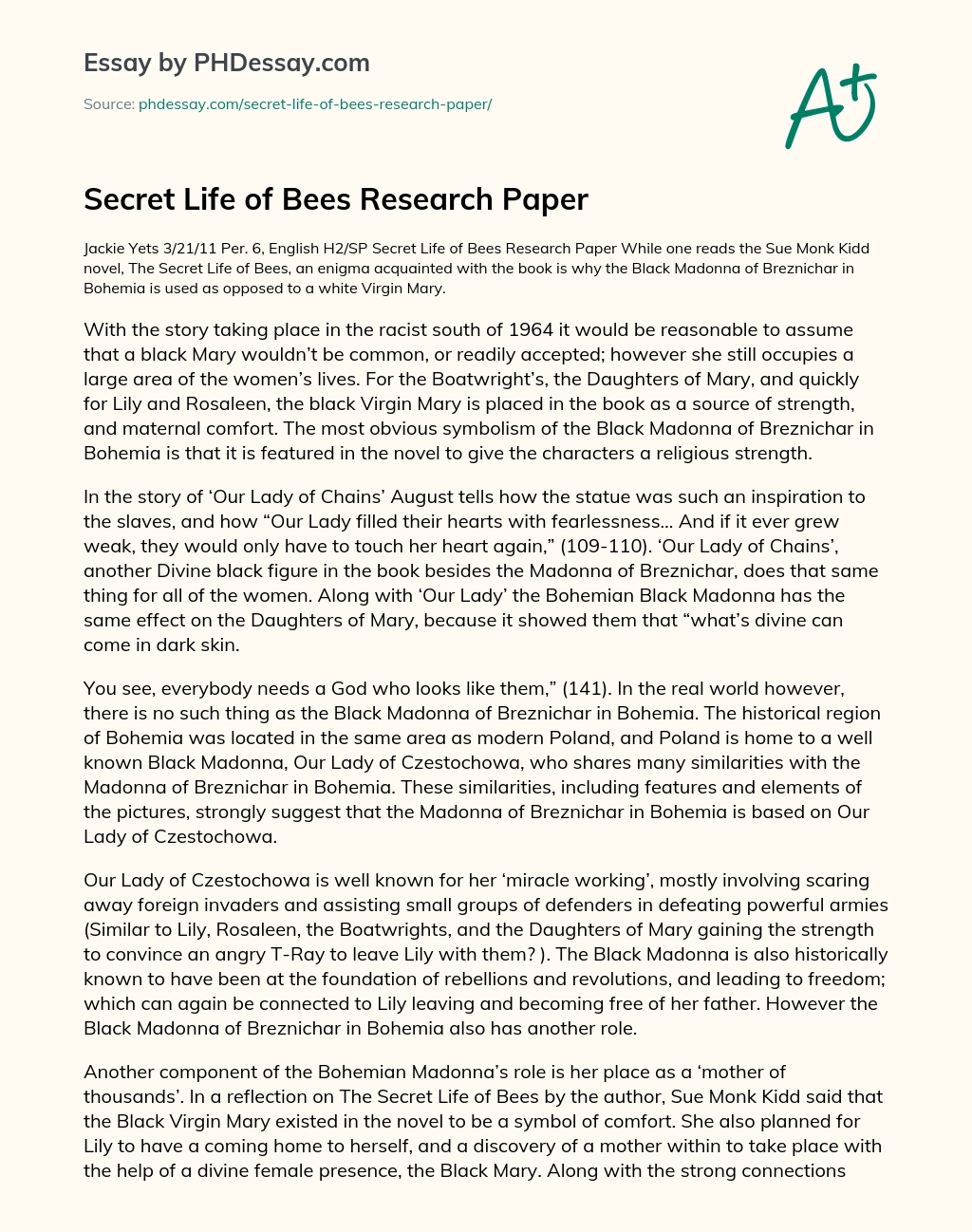 Secret Life of Bees Research Paper essay