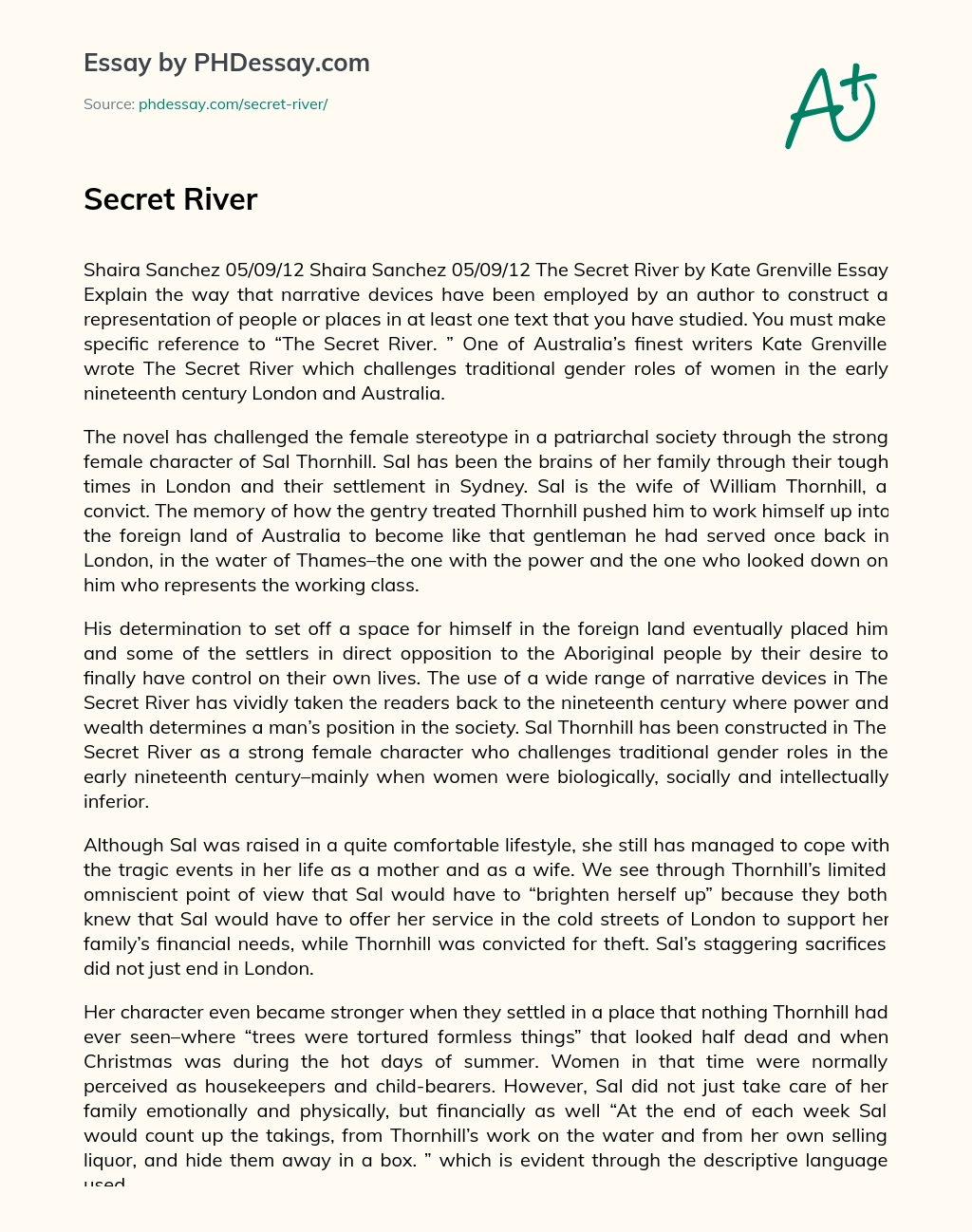 Secret River essay