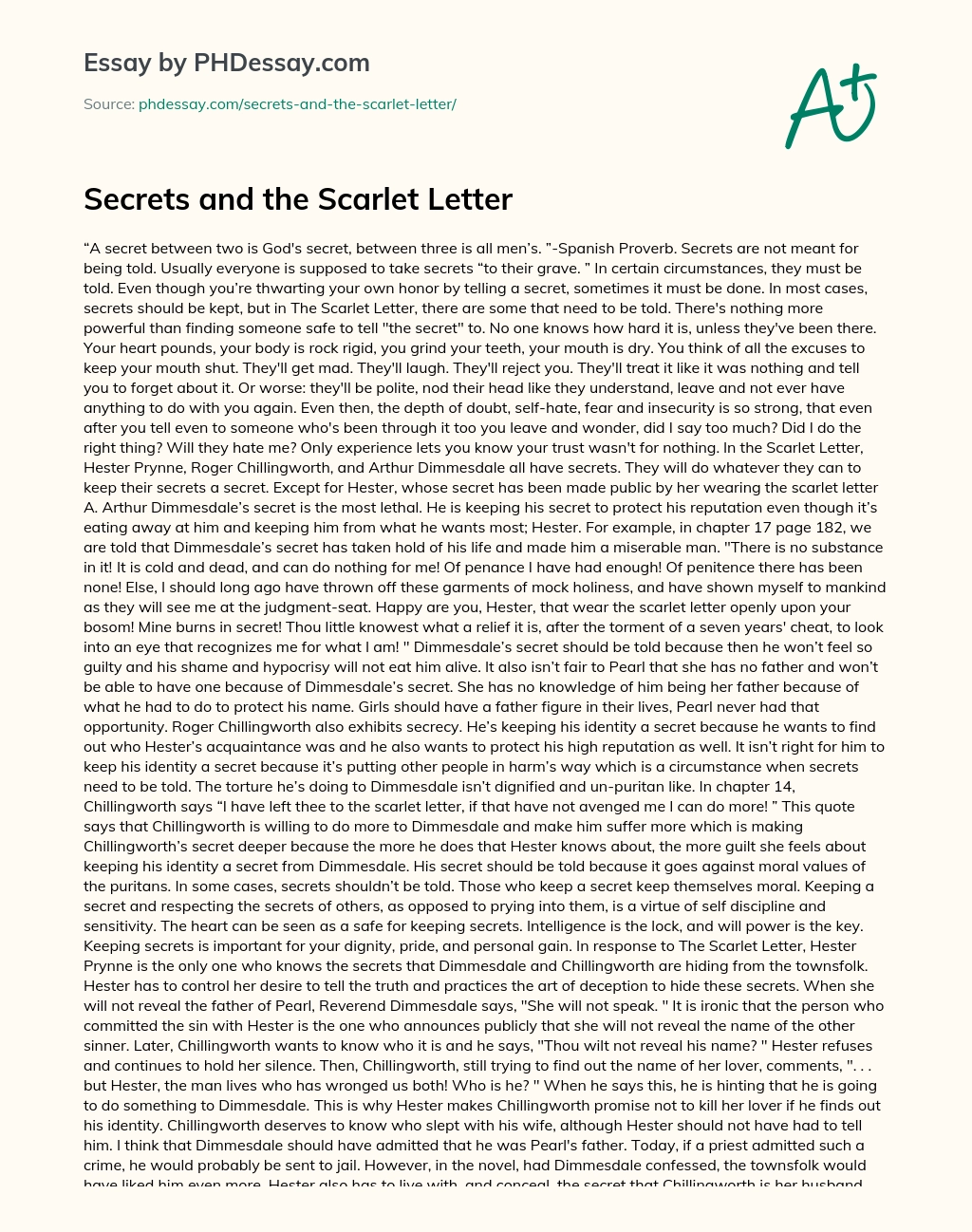 Secrets and the Scarlet Letter essay