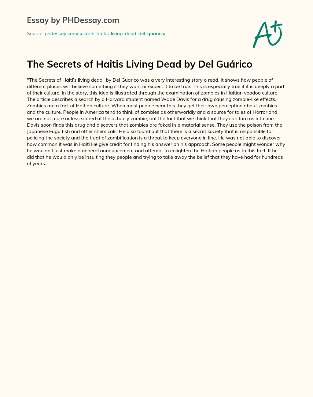 The Secrets of Haitis Living Dead by Del Guárico essay