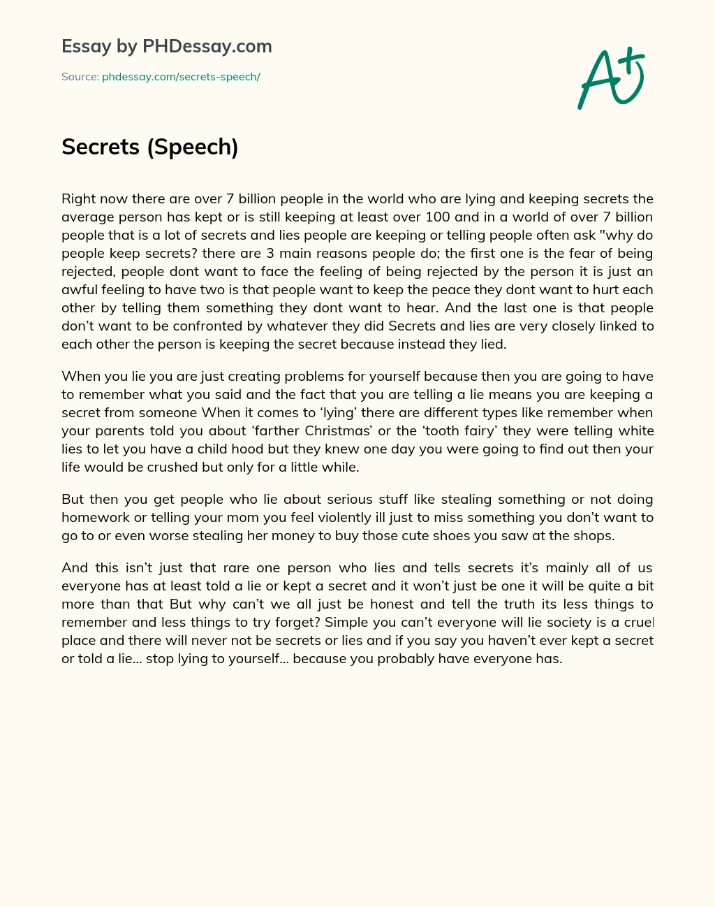 Secrets (Speech) essay