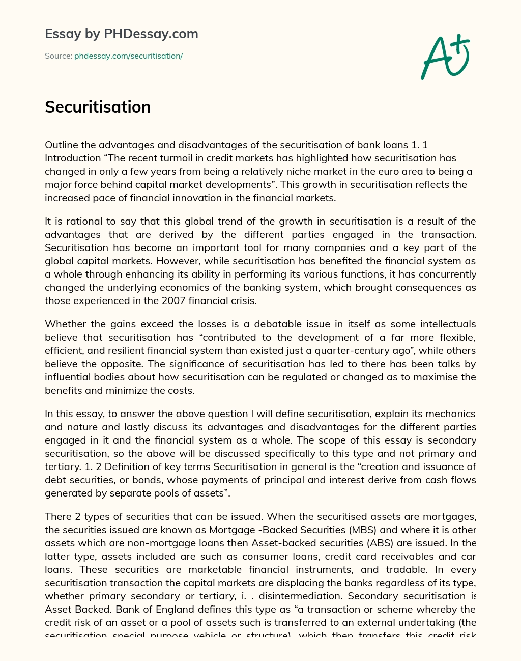Securitisation essay