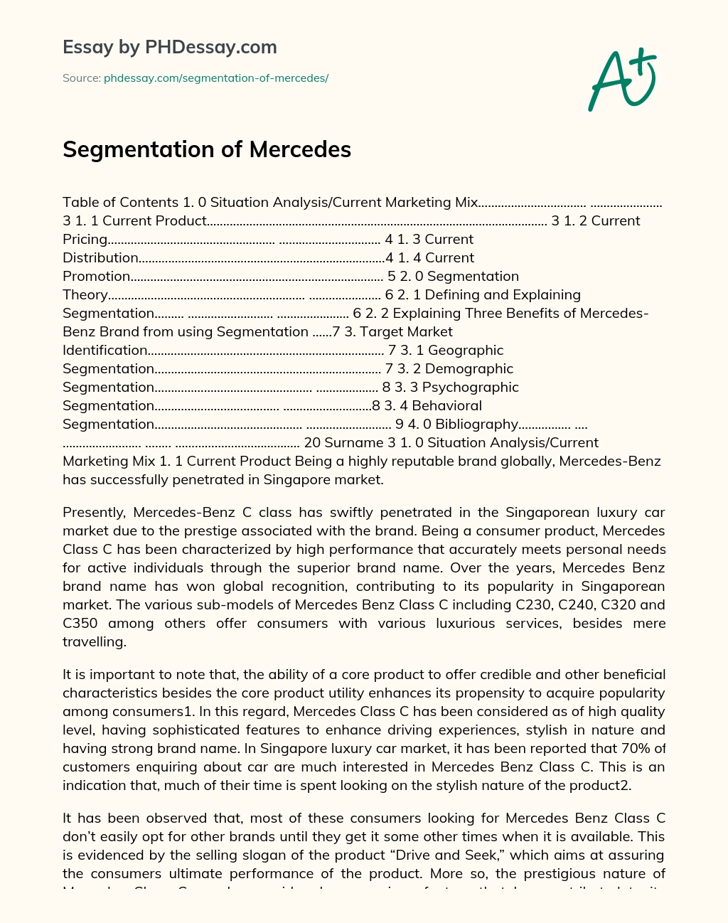 Segmentation of Mercedes essay