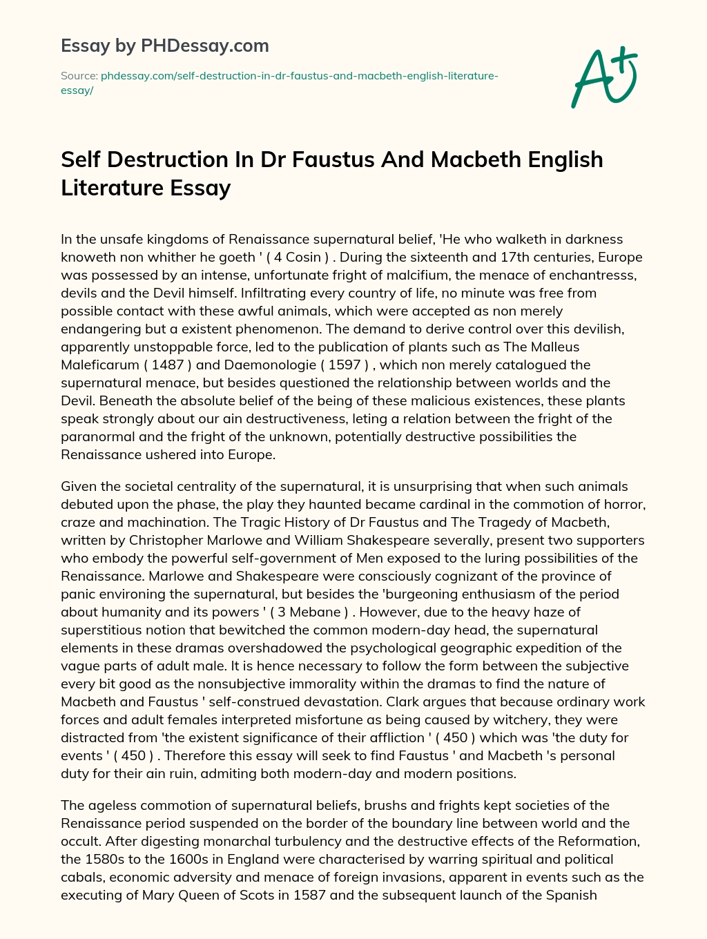 Self Destruction In Dr Faustus And Macbeth English Literature Essay essay