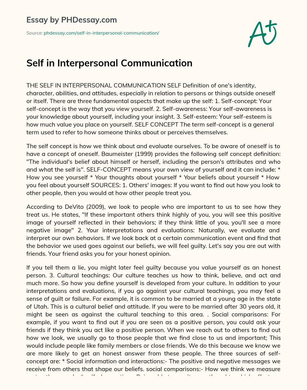 Self in Interpersonal Communication essay