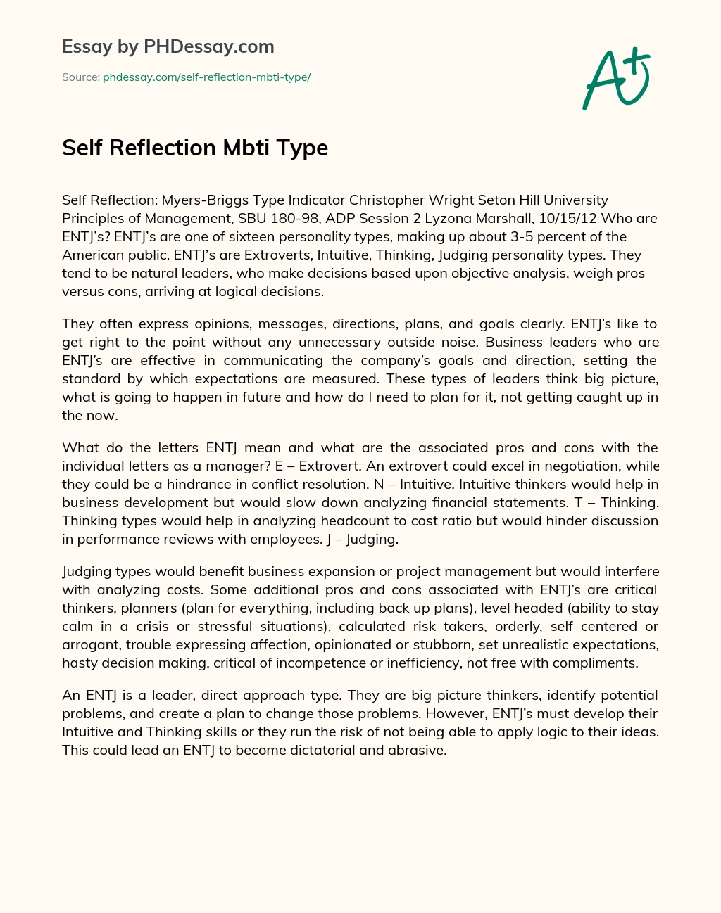 Self Reflection Mbti Type Phdessay Com