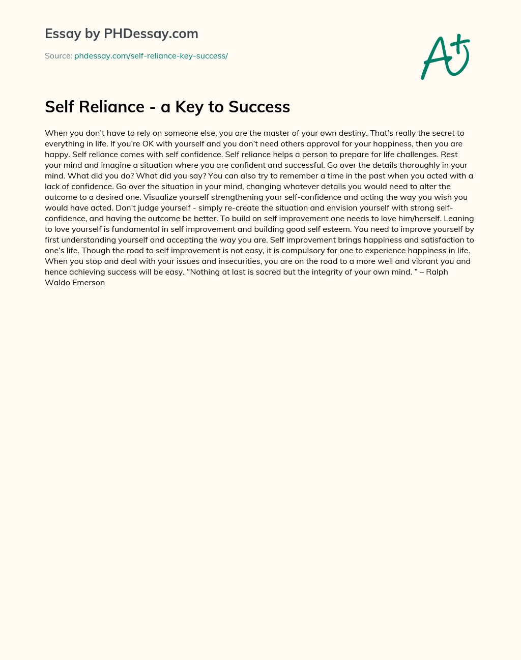 Self Reliance – a Key to Success essay