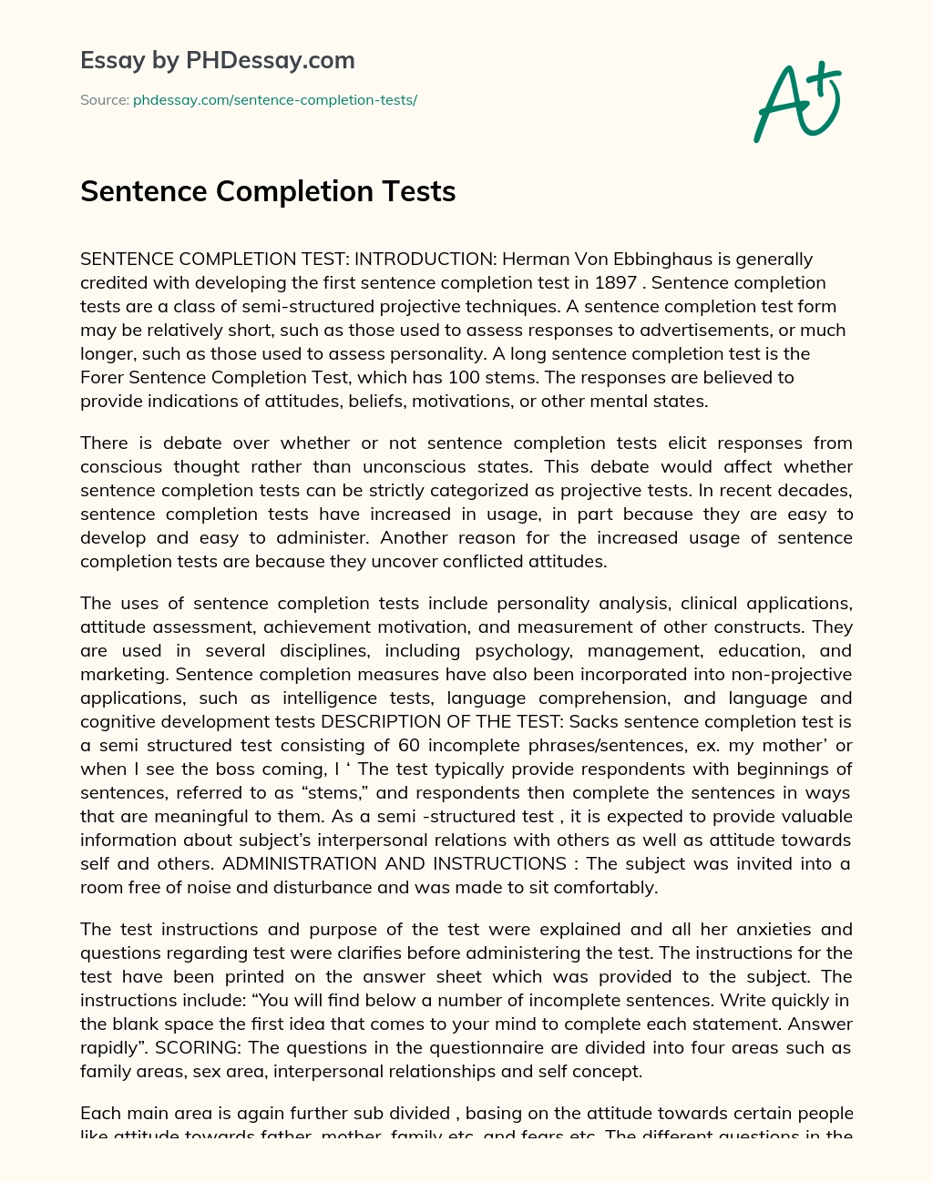 Sentence Completion Tests essay