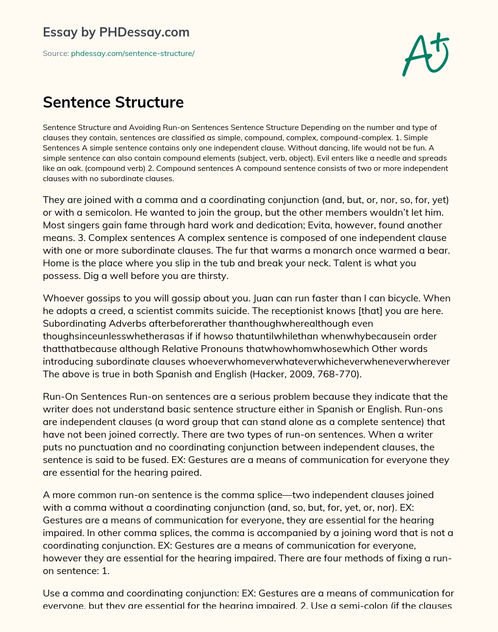 Sentence Structure essay
