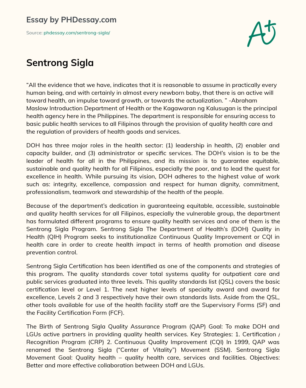 Sentrong Sigla essay
