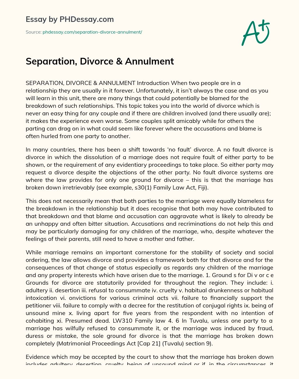 Separation, Divorce & Annulment essay