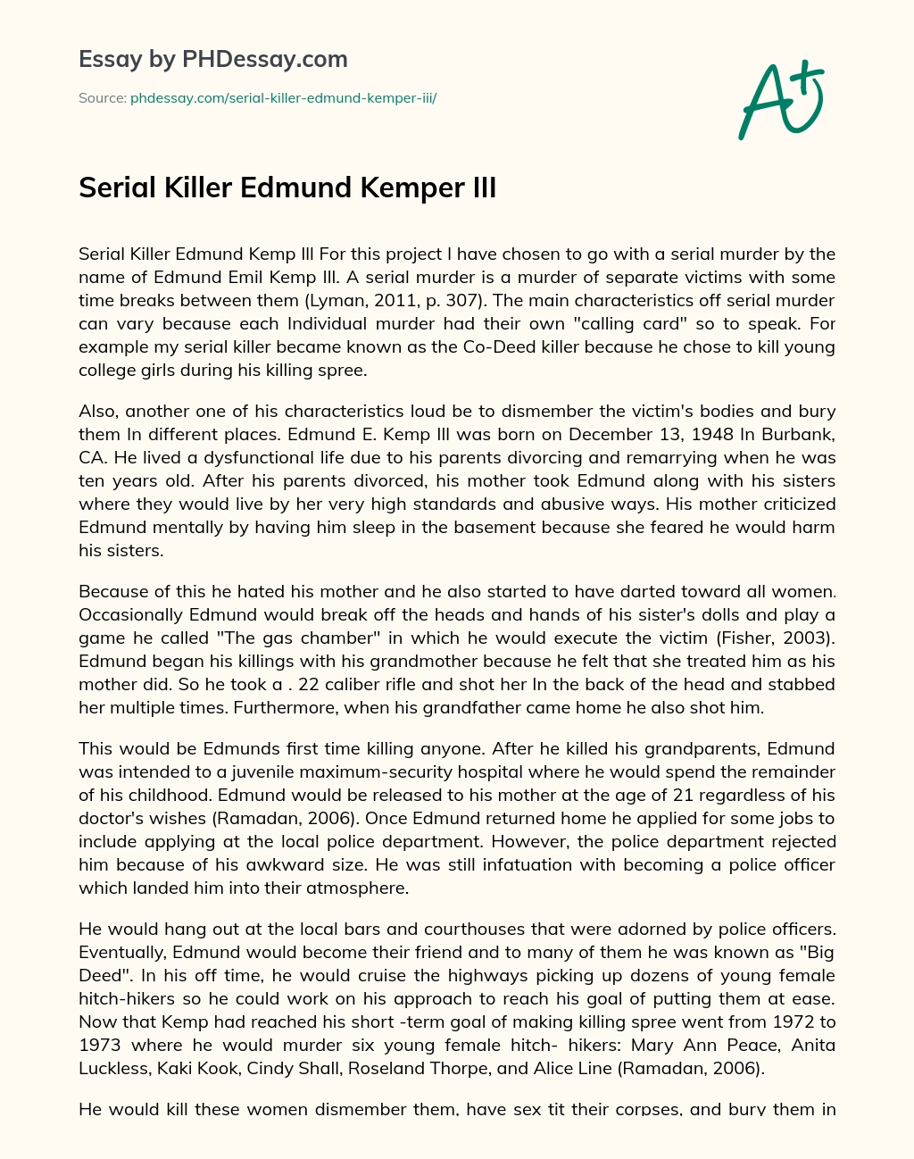 Serial Killer Edmund Kemper III essay