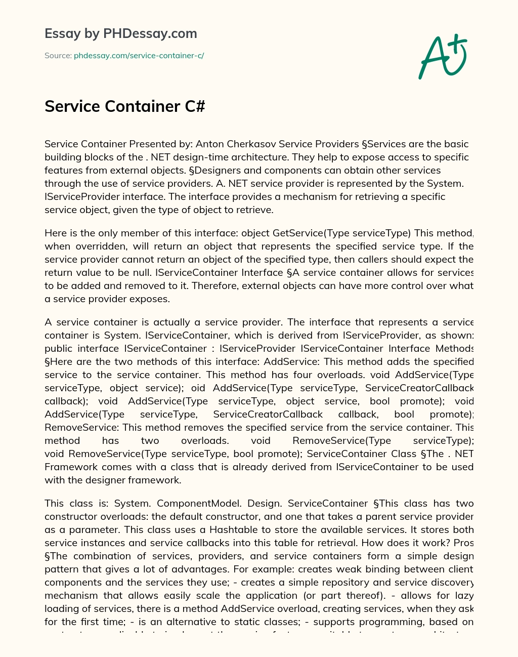 Service Container C# essay