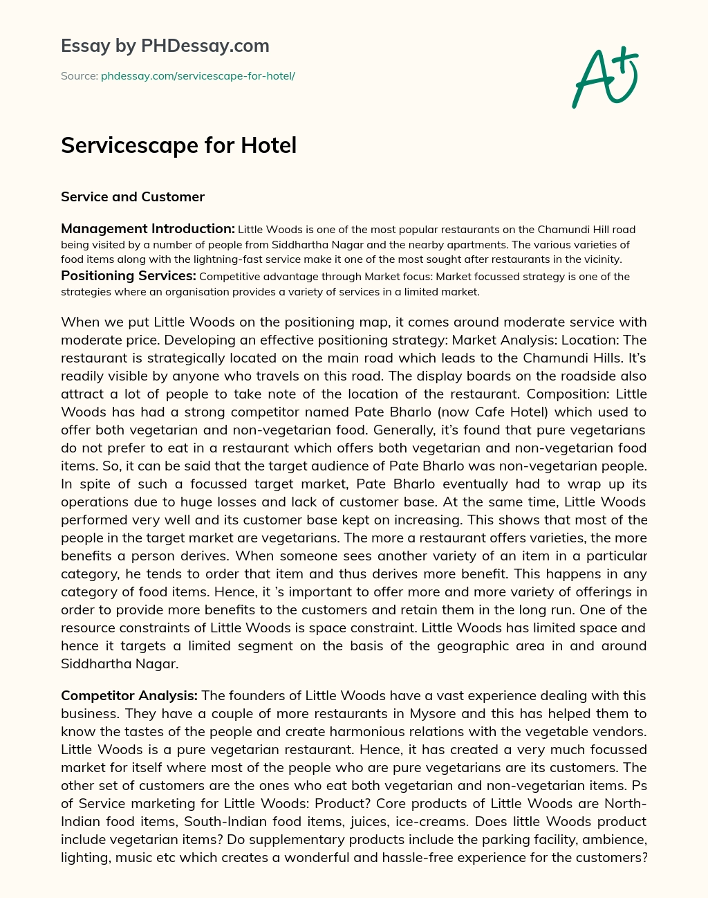 Servicescape for Hotel essay