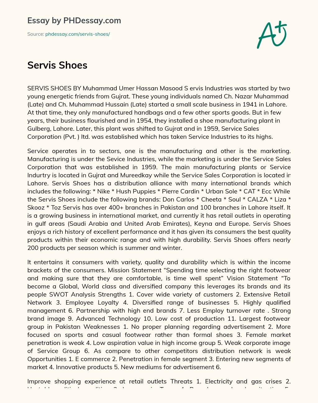 Servis Shoes essay