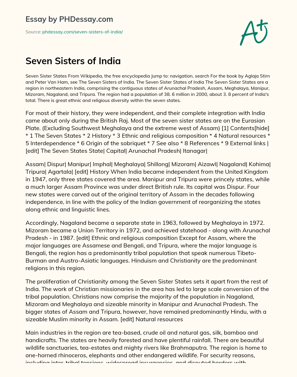 Seven Sisters of India essay