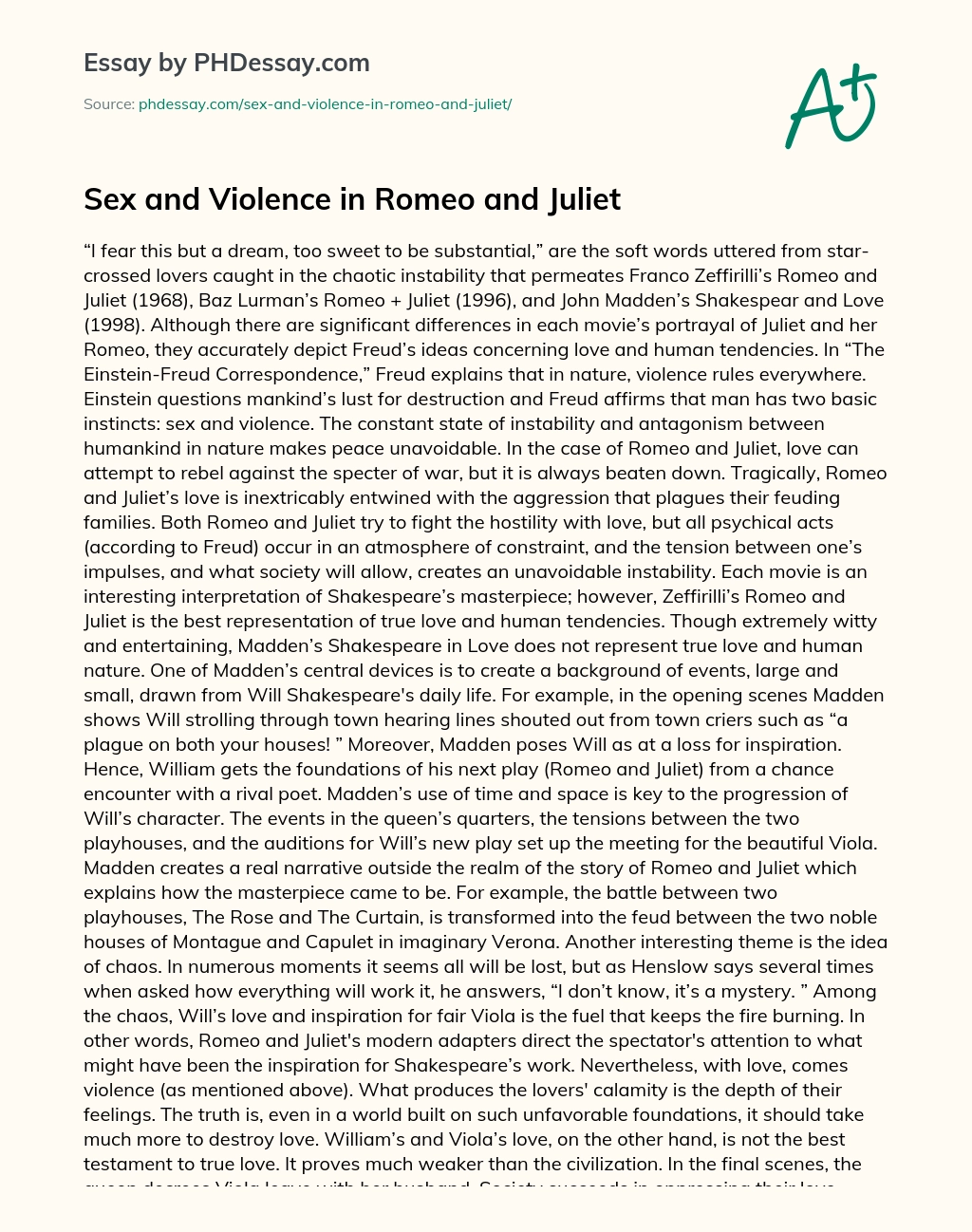 Sex and Violence in Romeo and Juliet essay