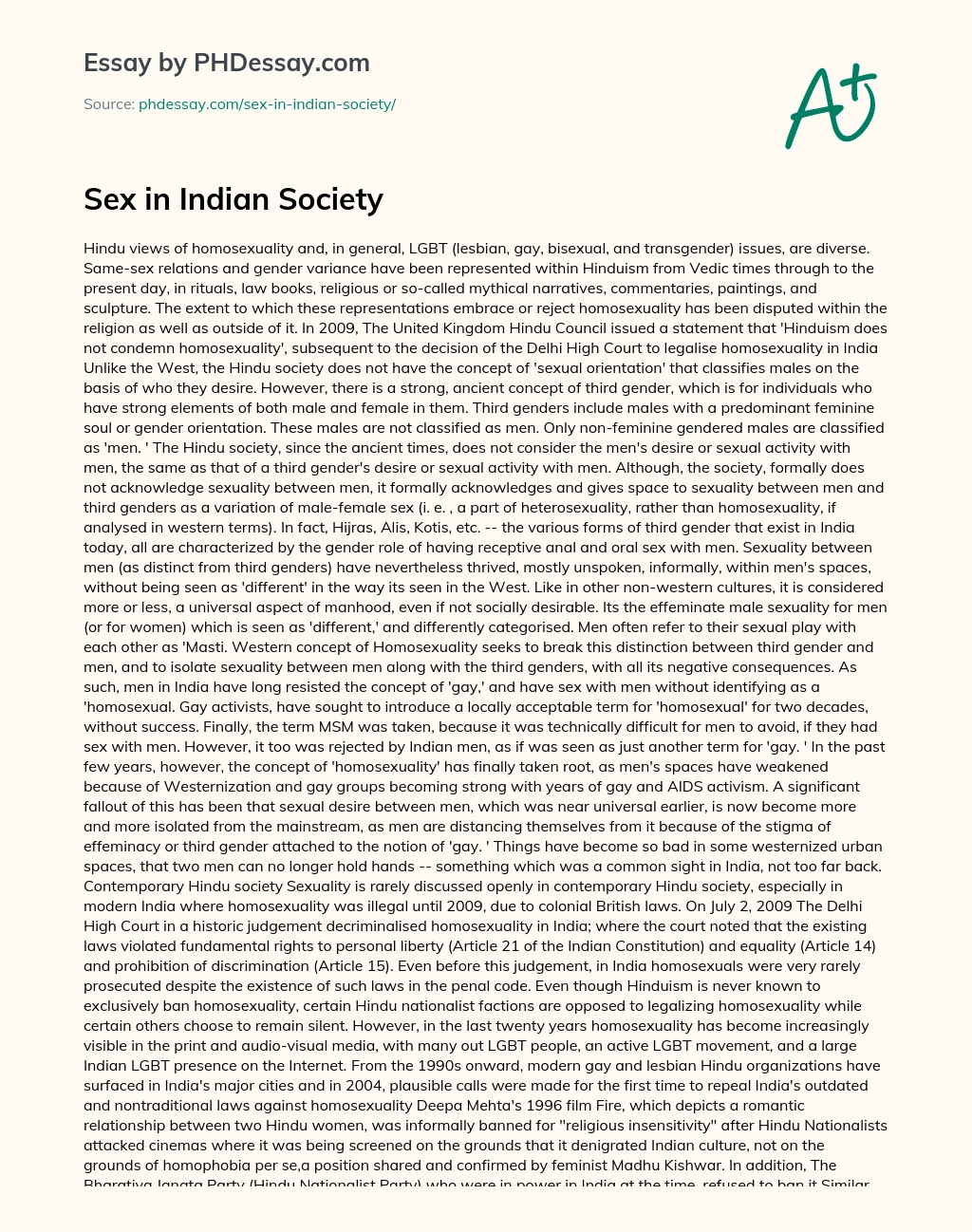 Sex in Indian Society essay